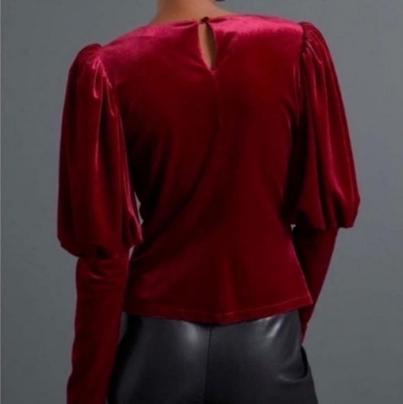 Anthropologie Sunday In Brooklyn Puff Sleeve Velvet Blouse SzXS - Picture 2 of 7